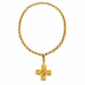 Maltese Cross Pendant Necklace 18K Gold Plated Perfect Layering Heavy Quality
